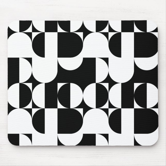Svart och vit Bauhaus Modern Abstrakt Geometric Musmatta (Framsidan)