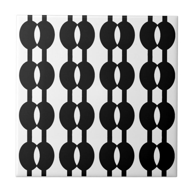 Svart och vit Bead Curtain 60's Black and White Kakelplatta (Framsidan)