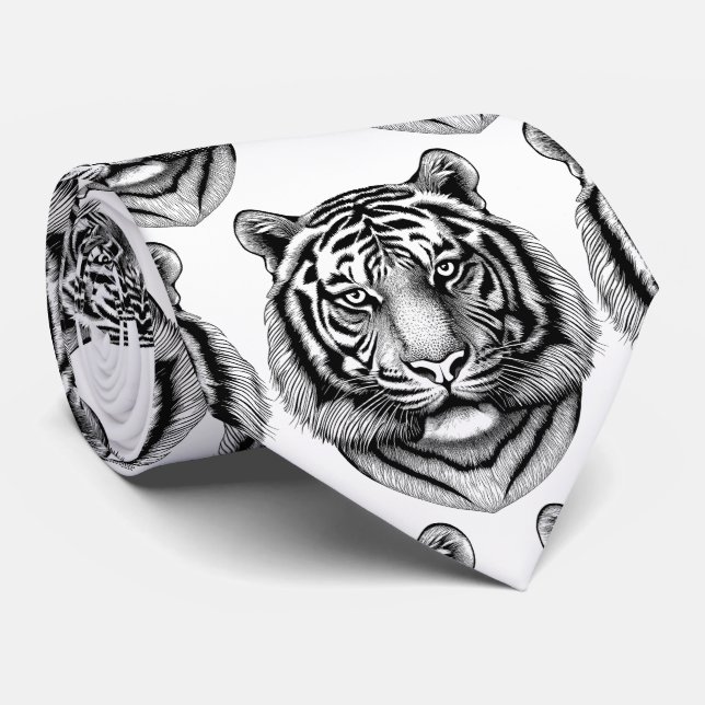 Svart och vit Bengalisk Tiger halsduk Slips (Rullad)