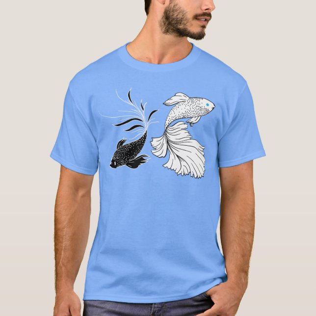 Svart Och Vit Betta Fisk Starkaste Trollkarl Anim T Shirt (Framsida)