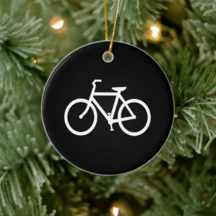 Svart och vit bike-grafik julgransprydnad keramik