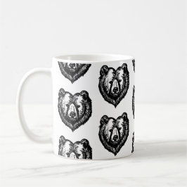 Svart och vit björns ansikte bläckteckning kaffemugg