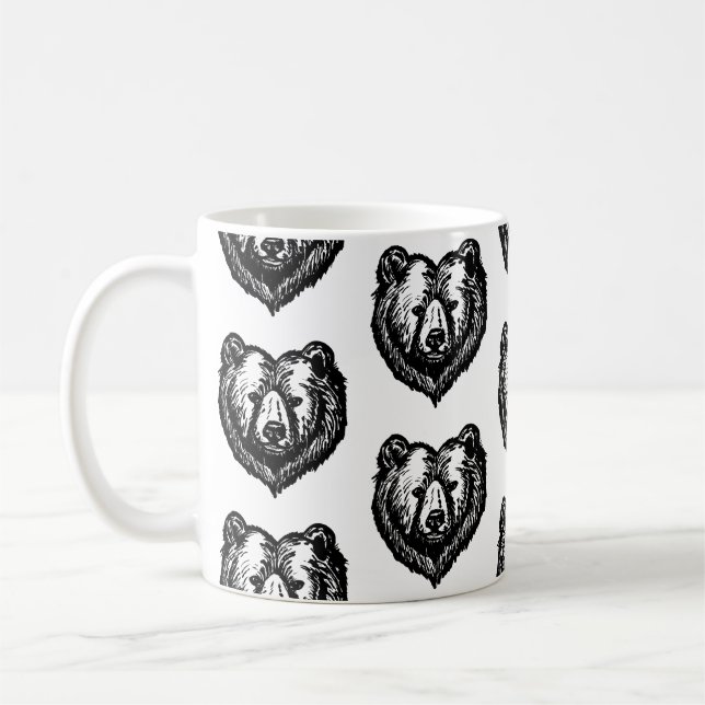 Svart och vit björns ansikte bläckteckning kaffemugg (Vänster)