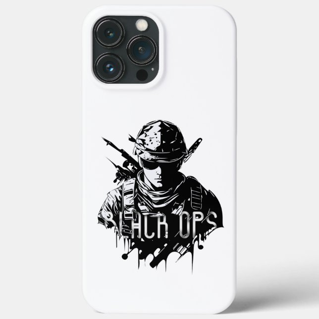Svart och vit Black Ops iPhone 13 Pro Max-fodral (Baksida)