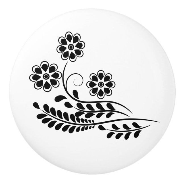 Svart och vit blomdesign knopp (Framsidan)