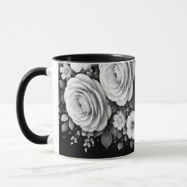 Svart och vit blomkrukka kaffemugg