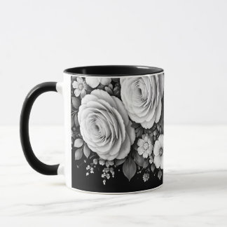 Svart och vit blomkrukka kaffemugg