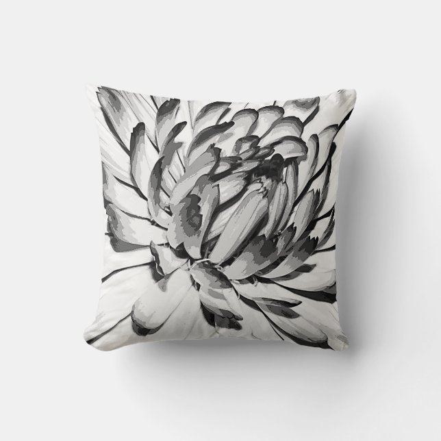 Svart och vit blomma kudde (Framsida)