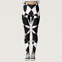 Svart och vit blomma, mandala mosaic retro leggings