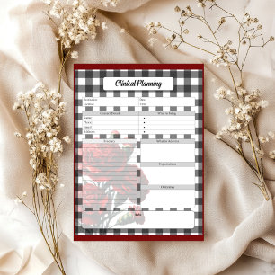 Svart och vit blommig Gingham _ Klinisk planering Anteckningsblock