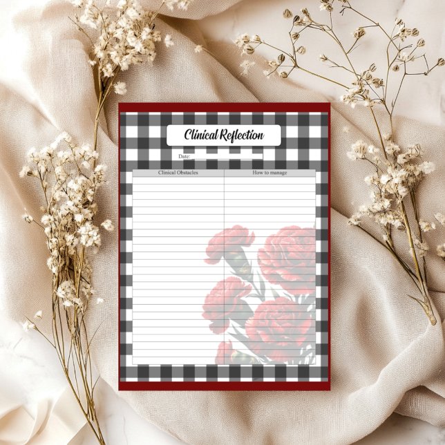 Svart och vit blommig Gingham _ Klinisk reflektion Anteckningsblock (Skapare uppladdad)