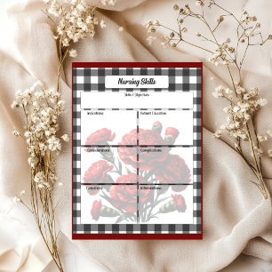 Svart och vit blommig Gingham_ Omvårdnadsfärdighet Anteckningsblock