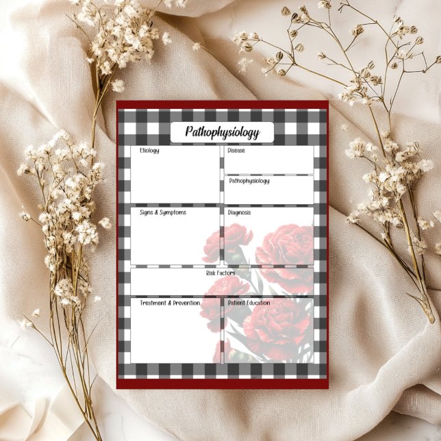 Svart och vit blommig Gingham_ Patofysiologi Temp Anteckningsblock (Skapare uppladdad)