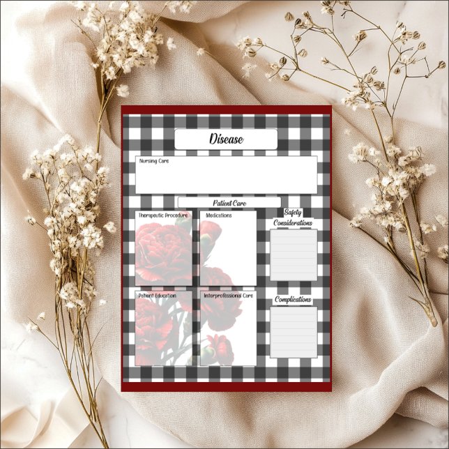 Svart och vit blommig Gingham_ Sjukdomstemp 1 Anteckningsblock (Skapare uppladdad)