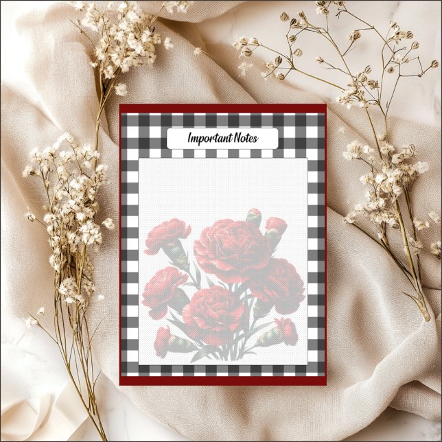 Svart och vit blommig Gingham_ Viktiga anmärkninga Anteckningsblock (Skapare uppladdad)