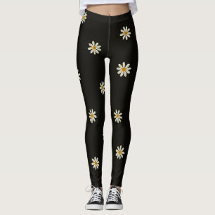 Svart och Vit Blommig Leggings