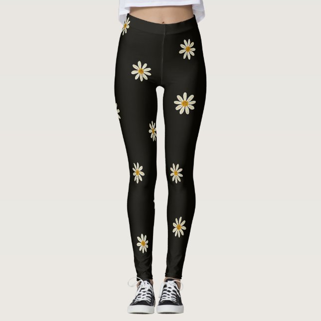 Svart och Vit Blommig Leggings (Framsida)