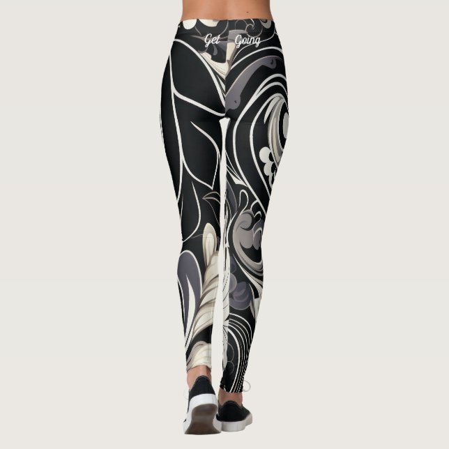 Svart och vit blommig tryck leggings (Baksida)