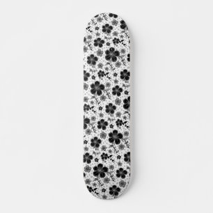 Svart och vit blommig tryck mini skateboard bräda 18,5 cm