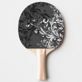 Svart och vit Blommigt, blommande Pingisracket