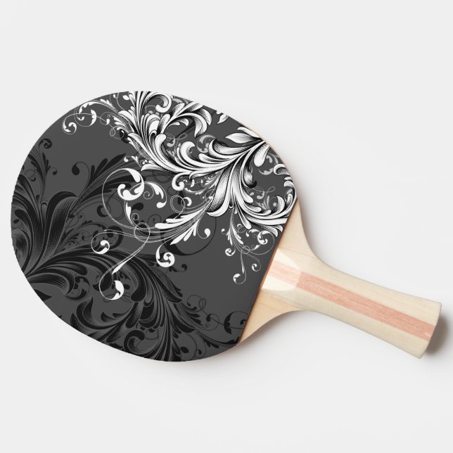 Svart och vit Blommigt, blommande Pingisracket (Baksidan )