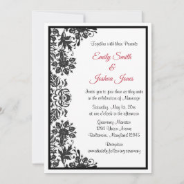 Svart och vit Blommigt Damask Wedding Inbjudningar