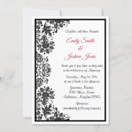 Svart och vit Blommigt Damask Wedding Inbjudningar