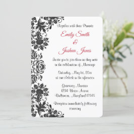 Svart och vit Blommigt Damask Wedding Inbjudningar