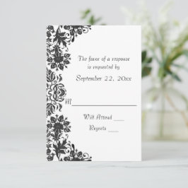 Svart och vit Blommigt Damask Wedding OSA Kort