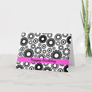 Svart och vit blommigt födelsekort kort