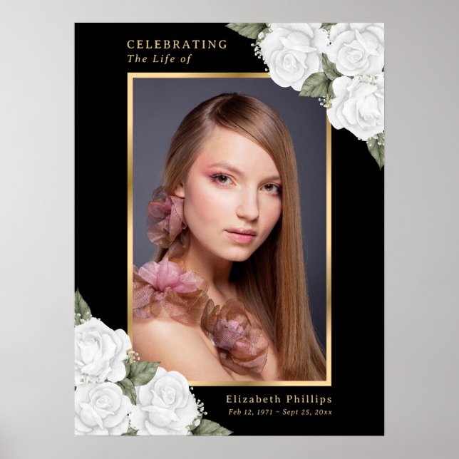 Svart och vit Blommigt, fotoutskrift, mönstertecke Poster (Framsidan)