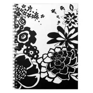 Svart och vit Blommigt Garden Graphic Mönster Anteckningsbok Med Spiral
