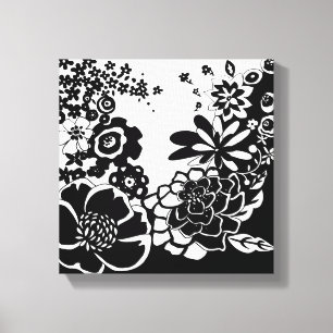 Svart och vit Blommigt Garden Graphic Mönster Canvastryck