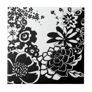Svart och vit Blommigt Garden Graphic Mönster Kakelplatta