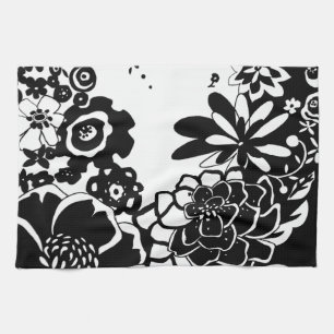 Svart och vit Blommigt Garden Graphic Mönster Kökshandduk