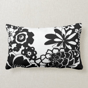 Svart och vit Blommigt Garden Graphic Mönster Lumbarkudde