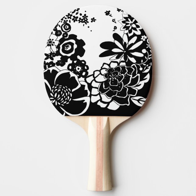 Svart och vit Blommigt Garden Graphic Mönster Pingisracket (Framsidan)