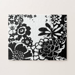 Svart och vit Blommigt Garden Graphic Mönster Pussel
