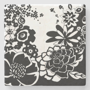 Svart och vit Blommigt Garden Graphic Mönster Stenunderlägg