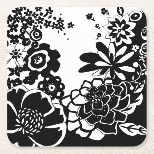 Svart och vit Blommigt Garden Graphic Mönster Underlägg Papper Kvadrat
