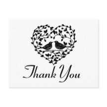 Svart och vit Blommigt Hjärta mot Lovfåglar Tack