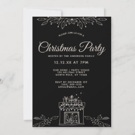 Svart och vit Blommigt jul Party Inbjudningar