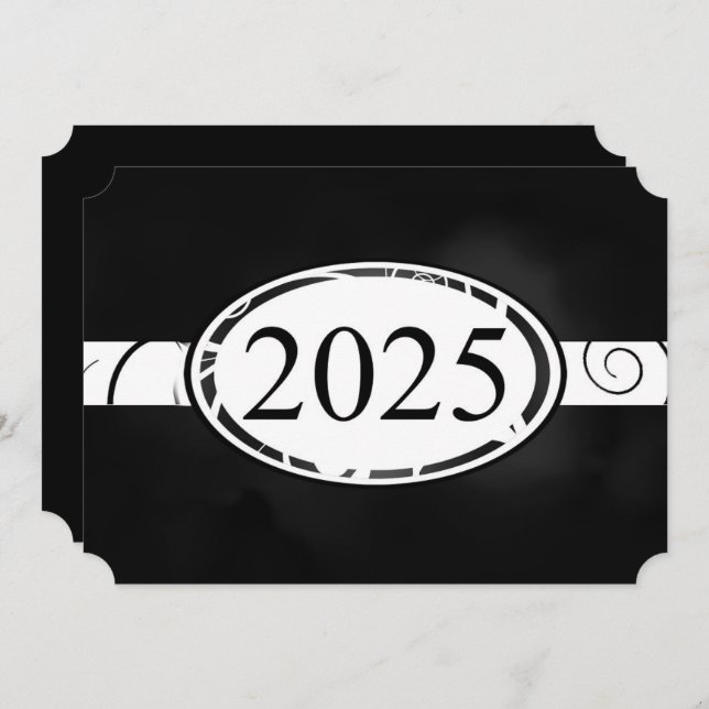 Svart och vit Blommigt, knapp 2025-Studentfest Inbjudningar (Fram/baksida)