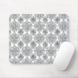 Svart och vit Blommigt Line Art Musmatta