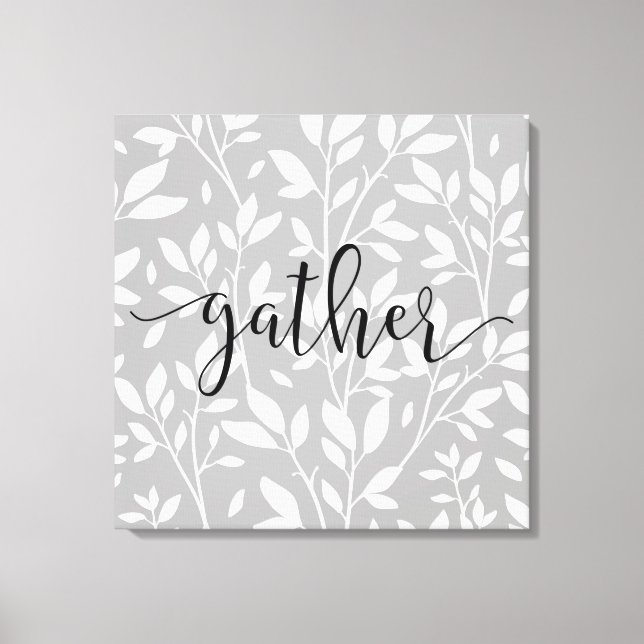 Svart och vit Blommigt, Löv-jordbruksdekretet Canvastryck (Framsida)