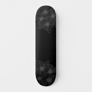 Svart och vit Blommigt måla ditt eget däck Mini Skateboard Bräda 18,5 Cm