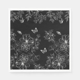 Svart och vit Blommigt Mönster minimalistisk Pappersservett
