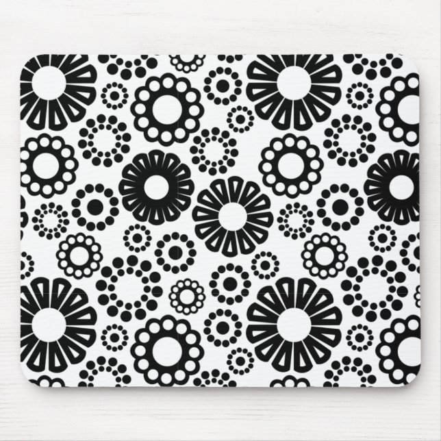 Svart och vit blommigt Mousepad Musmatta (Framsidan)