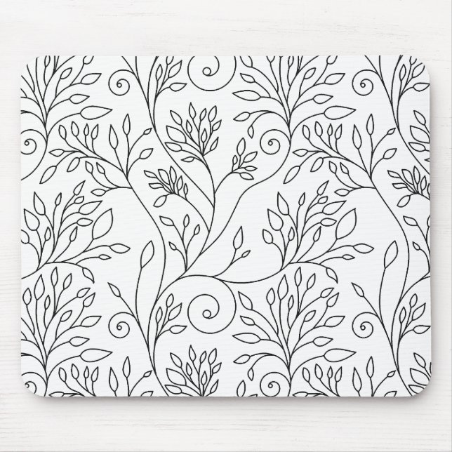 Svart och vit blommigt Mousepad Musmatta (Framsidan)