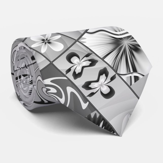 Svart och vit blommigt nacke slips (Rullad)